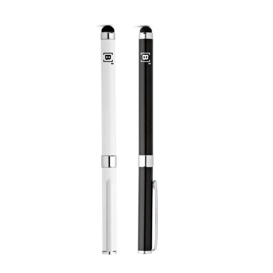 Design-sem-nome-3 (1) Caneta preta revestida de material metálico em branco e preto, touch na ponteira e logo B3 aplicado na peça.